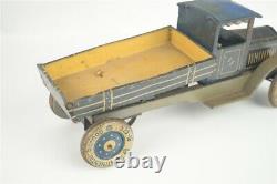 Distler Tin Wind Up Dump Truck Vintage 1930s Blue Variation 10.5 L Germany