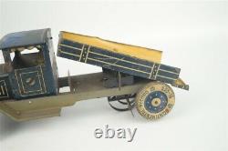 Distler Tin Wind Up Dump Truck Vintage 1930s Blue Variation 10.5 L Germany