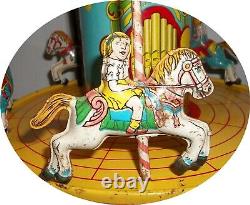 E770 Seldom Seen Nice Chein Top Wind Merry Go Round Works Great