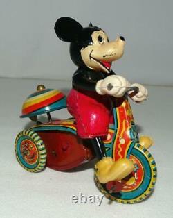 EX! 1ST VERS. BOXED SETDISNEY1950's CELLULOIDMICKEY MOUSETIN WIND-UP TRICYCLE