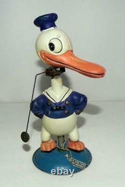 EX! DISNEY 1930'sLONG BILLEDDONALD DUCK CELLULOID WIND-UPNODDER-COMPLETE+TAG