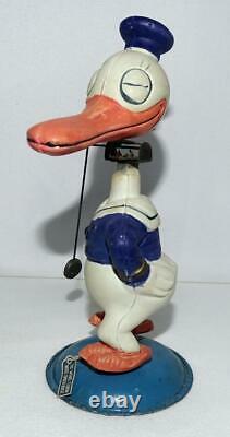 EX! DISNEY 1930'sLONG BILLEDDONALD DUCK CELLULOID WIND-UPNODDER-COMPLETE+TAG