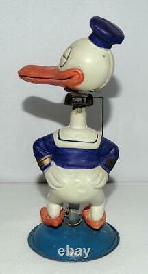 EX! DISNEY 1930'sLONG BILLEDDONALD DUCK CELLULOID WIND-UPNODDER-COMPLETE+TAG