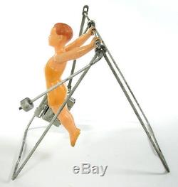 Early Rare Vintage Soviet Wind Up Mechanical Toy Gymnastic Doll Dinamo Russia