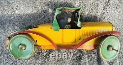 Early Tin MARX Touring Car with Wind-up Motor with Driver, Running Boards, Spare Etc