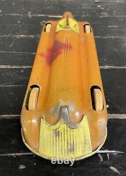 Early Vintage 1920-30s Art Deco Airflow Futurism Racing Race Car Wind Up Tin Toy