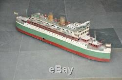 Early Vintage Big 26'' Long Handpainted Passenger Ship Tin Wind Up Toy, Germany