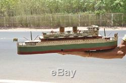 Early Vintage Big 26'' Long Handpainted Passenger Ship Tin Wind Up Toy, Germany