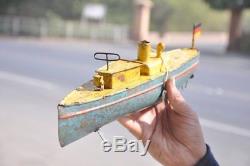 Early Vintage Wind Up Handpainted Unique Boat / Steamer Tin Toy, Germany
