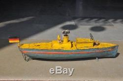 Early Vintage Wind Up Handpainted Unique Boat / Steamer Tin Toy, Germany