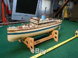 Early Vtg German Tin Clockwork Fleischmann Ocean Liner Ship Boat