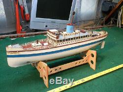 Early Vtg German Tin Clockwork Fleischmann Ocean Liner Ship Boat