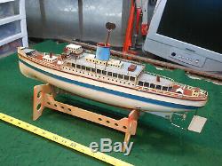Early Vtg German Tin Clockwork Fleischmann Ocean Liner Ship Boat