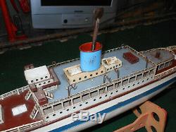 Early Vtg German Tin Clockwork Fleischmann Ocean Liner Ship Boat