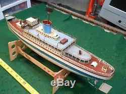 Early Vtg German Tin Clockwork Fleischmann Ocean Liner Ship Boat