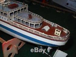 Early Vtg German Tin Clockwork Fleischmann Ocean Liner Ship Boat