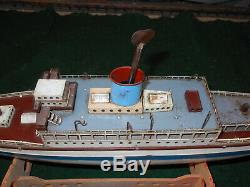 Early Vtg German Tin Clockwork Fleischmann Ocean Liner Ship Boat