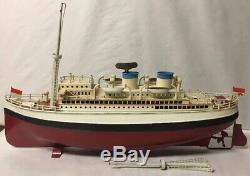 Early Vtg German Tin Clockwork Fleischmann Ocean Liner Ship Boat Paint Restored