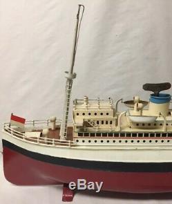 Early Vtg German Tin Clockwork Fleischmann Ocean Liner Ship Boat Paint Restored