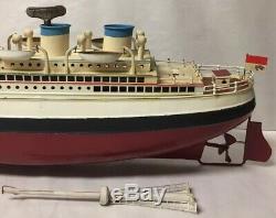 Early Vtg German Tin Clockwork Fleischmann Ocean Liner Ship Boat Paint Restored