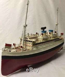 Early Vtg German Tin Clockwork Fleischmann Ocean Liner Ship Boat Paint Restored