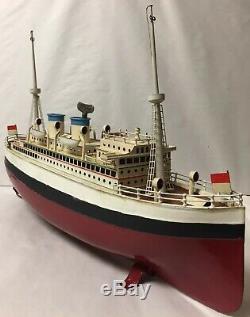 Early Vtg German Tin Clockwork Fleischmann Ocean Liner Ship Boat Paint Restored