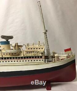 Early Vtg German Tin Clockwork Fleischmann Ocean Liner Ship Boat Paint Restored