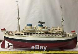 Early Vtg German Tin Clockwork Fleischmann Ocean Liner Ship Boat Paint Restored