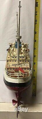 Early Vtg German Tin Clockwork Fleischmann Ocean Liner Ship Boat Paint Restored