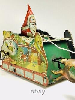 Ferdinand Strauss RARE Santee Claus Sleigh Mechanical Tin Toy Wind Up very Nice