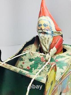 Ferdinand Strauss RARE Santee Claus Sleigh Mechanical Tin Toy Wind Up very Nice