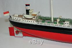 Fleischmann German Tin Painted Wind Up Esso Oil Tanker Ship Boat withKey Ex+ L@@K