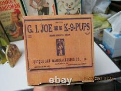 G. I. JOE & HIS K-9 PUPS IN R BOX TIN LITHO WIND UP UNIQUE ART 1940's WORKS EXC