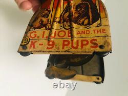 G I Joe and the K-9 Pups Tin Litho Wind-Up Toy by Unique Art Manuf Co USA 1940s