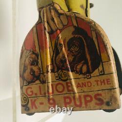 G I Joe and the K-9 Pups Tin Litho Wind-Up Toy by Unique Art Manuf Co USA 1940s