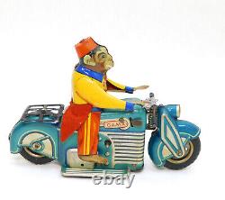 Gama Acrobat Monkey On Motorcycle Tin Wind Up Toy U. S. Zone Germany Works Great