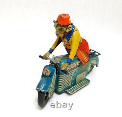 Gama Acrobat Monkey On Motorcycle Tin Wind Up Toy U. S. Zone Germany Works Great