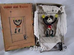 Geo Borgfeldt Vintage 1930's Wind-up Disney Minnie Mouse Trapeze Toy Acrobat