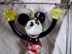 Geo Borgfeldt Vintage 1930's Wind-up Disney Minnie Mouse Trapeze Toy Acrobat