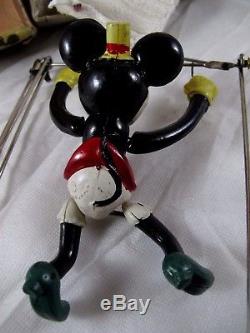 Geo Borgfeldt Vintage 1930's Wind-up Disney Minnie Mouse Trapeze Toy Acrobat