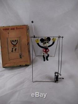 Geo Borgfeldt Vintage 1930's Wind-up Disney Minnie Mouse Trapeze Toy Acrobat