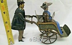 German 1910s Lehmann Tin Litho Wind Up Toy BLUE Going To The Fair Original Works