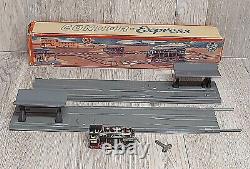 Gescha Tin Litho Toy Train Wind up Bump Go Track Station Carton Occupied Germany