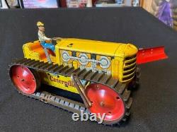 Giant Climbing Tractor Set, Marx, wind-up WORKS, Tin Toy, Caterpillar