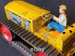 Giant Climbing Tractor Set, Marx, wind-up WORKS, Tin Toy, Caterpillar