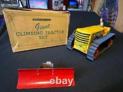 Giant Climbing Tractor Set, Marx, wind-up WORKS, Tin Toy, Caterpillar