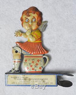 Girl On Chamberpot with Mouse Tin Lithograph Working Condition Vintage Toy