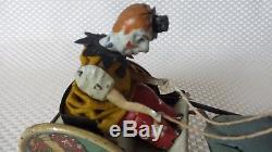Great Vintage LEHMANN BALKY MULE Clown on Cart Lead by Donkey Tin Wind-Up Toy