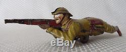 Great Vintage Marx Crawling Soldier Wind Up Tin Litho Toy 1930s