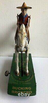 HARD TO FIND c. 1910's Lehmann BUCKING BRONCHO Tin Litho WILD WEST Windup Toy